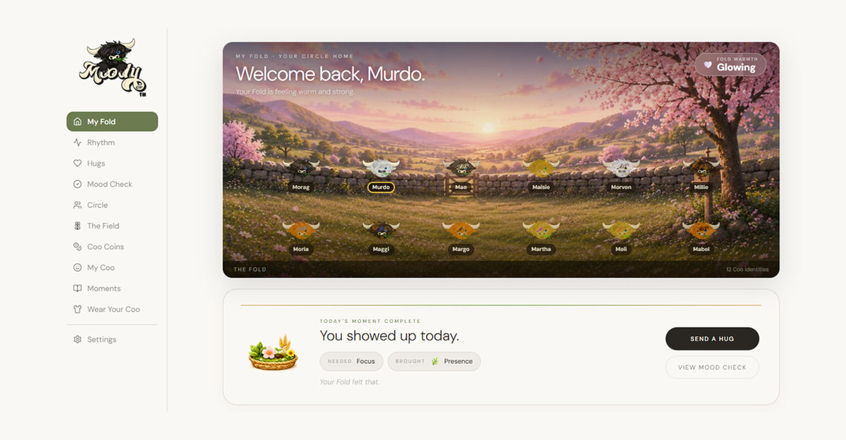 MoodyCoo app shown on iMac